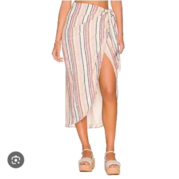 Free People Aubrey Sarong Wrap Striped Skirt 6 Resortwear Summer Beach Cover-up - Picture 2 of 8